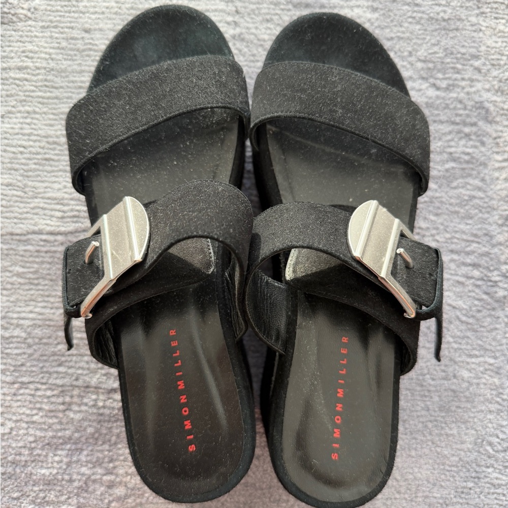 Simon Miller Black Mules with Silver Accent